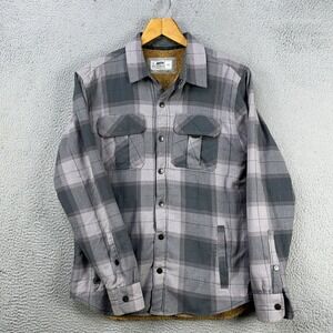 Jetty Sherpa Lined Shirt Jacket Men Medium Gray Black Plaid Shacket Flap Pockets